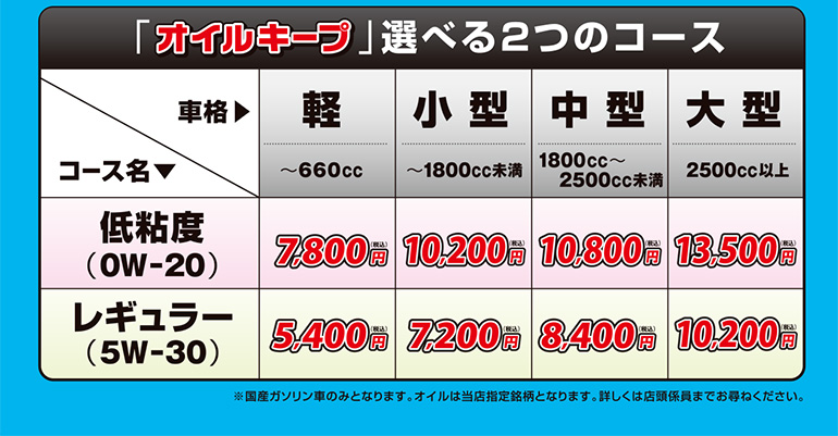 オイルキープは２つのコースから選べます！